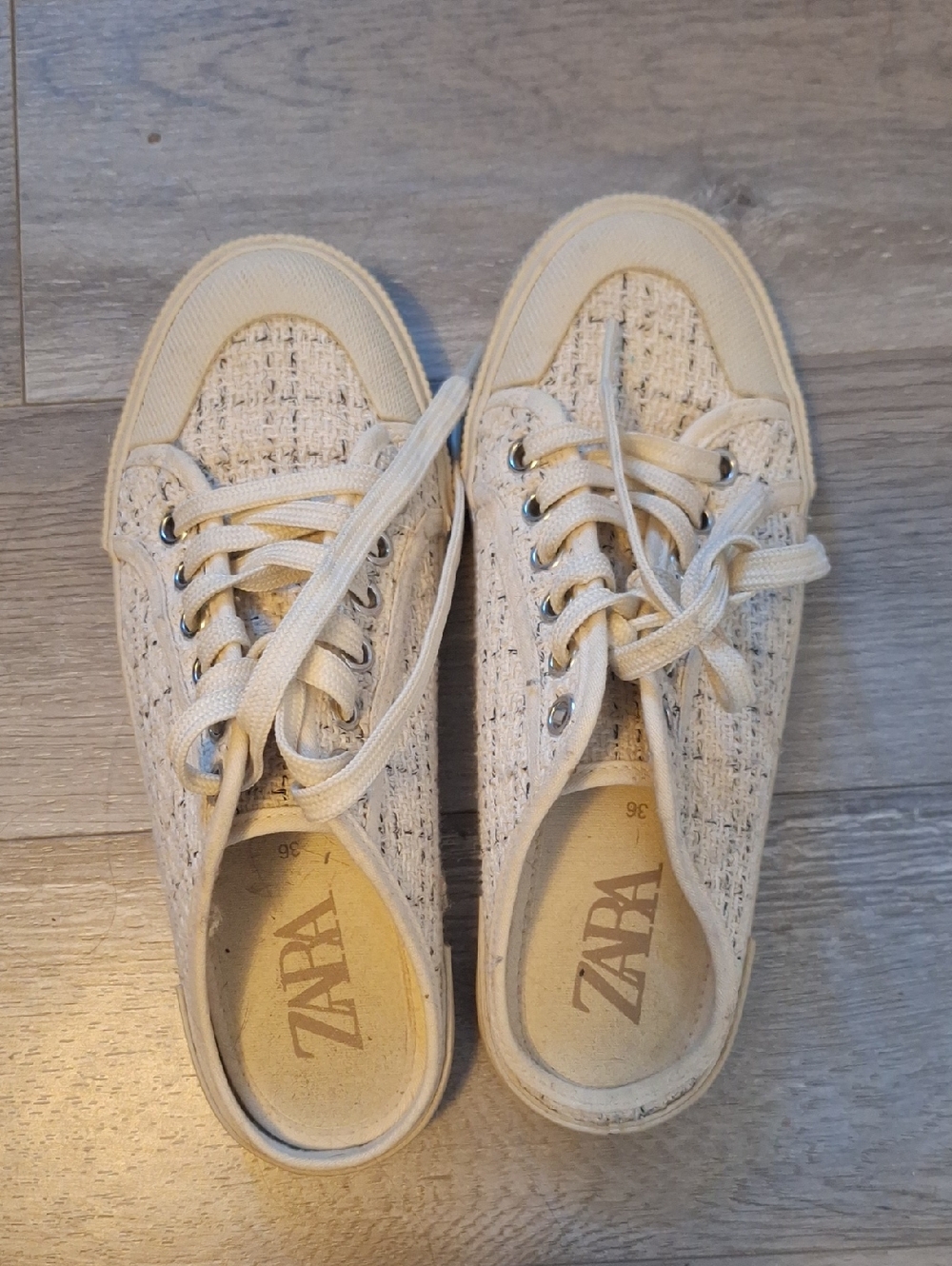 Zara Beige Tweed Lace-Up Sneakers